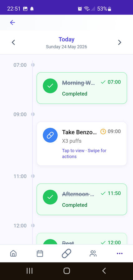 Patient Daily Care Timeline